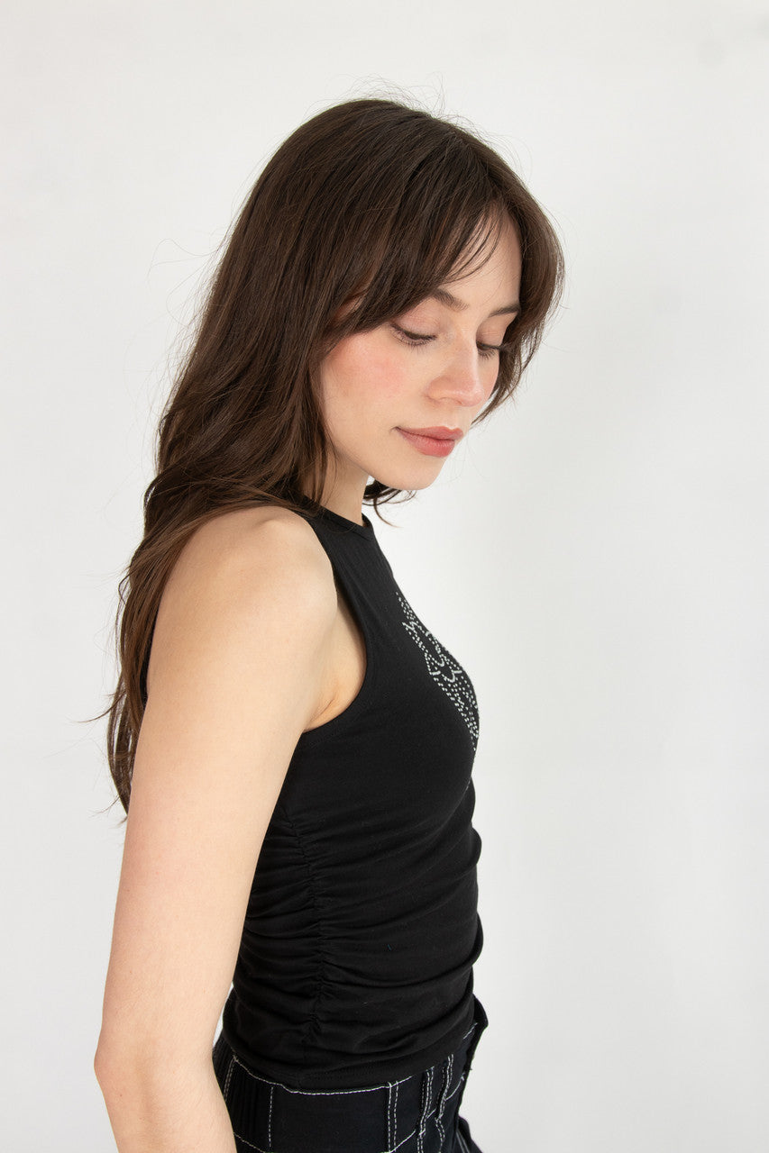 Celestial Rhinestone Side Ruched Tank