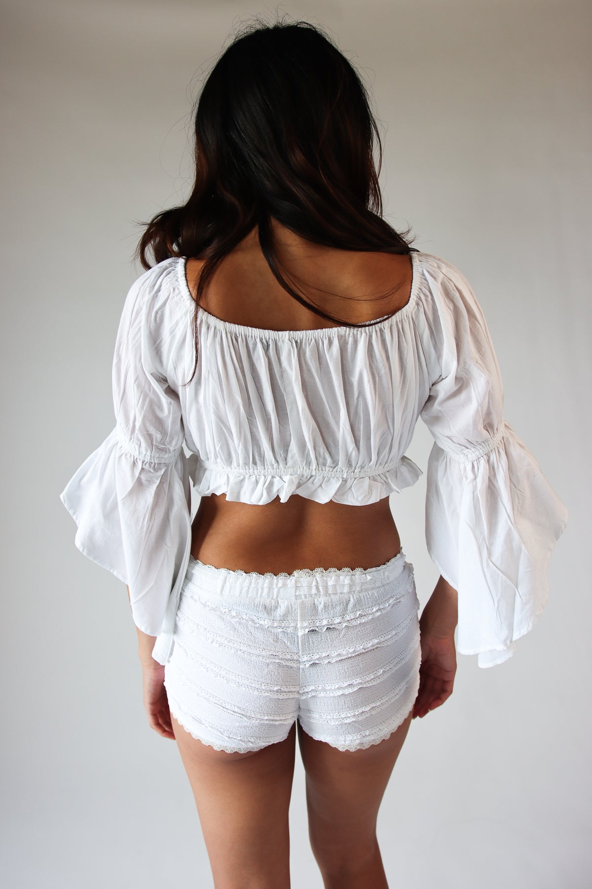 Ruched Front Peasant Crop Top