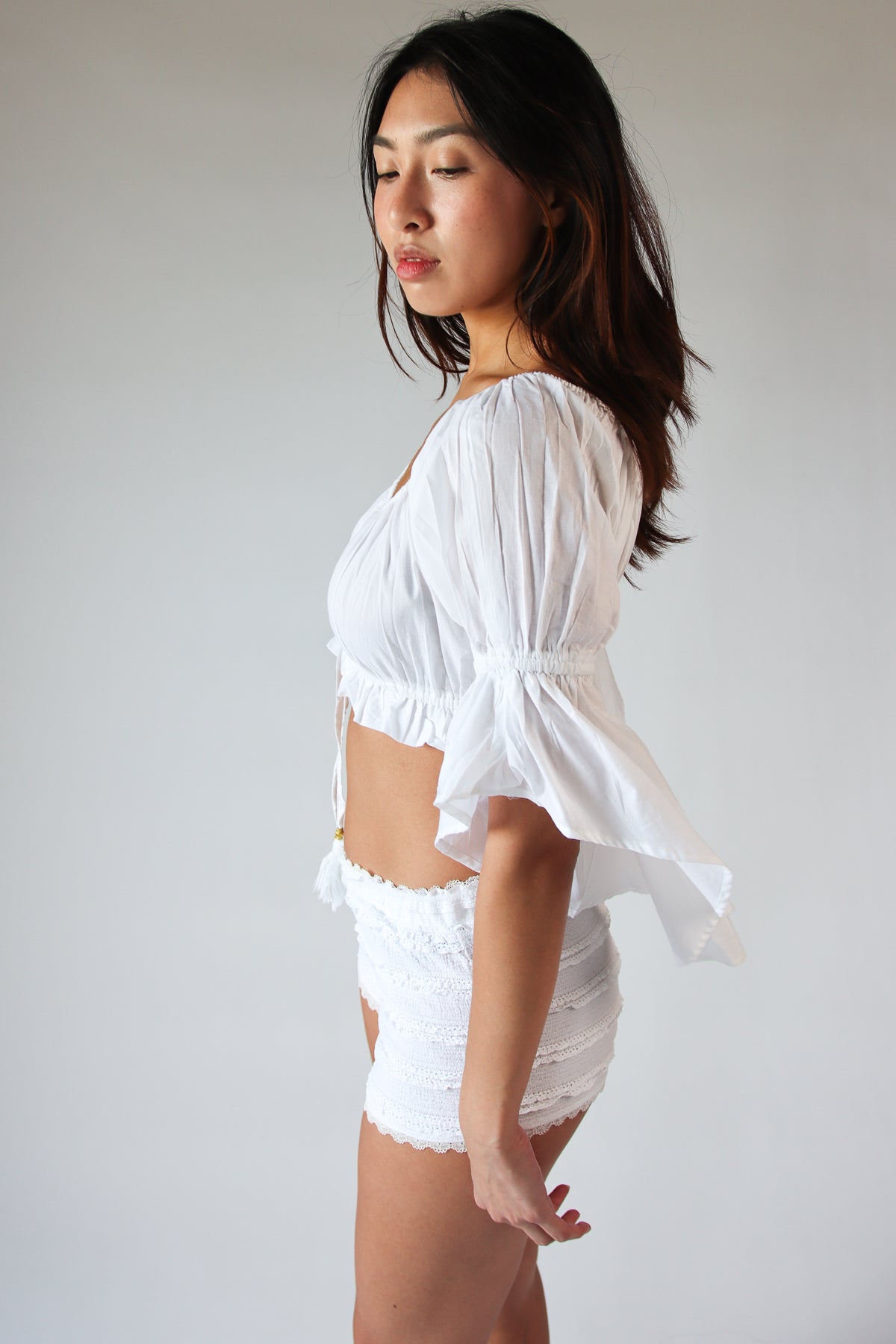 Ruched Front Peasant Crop Top