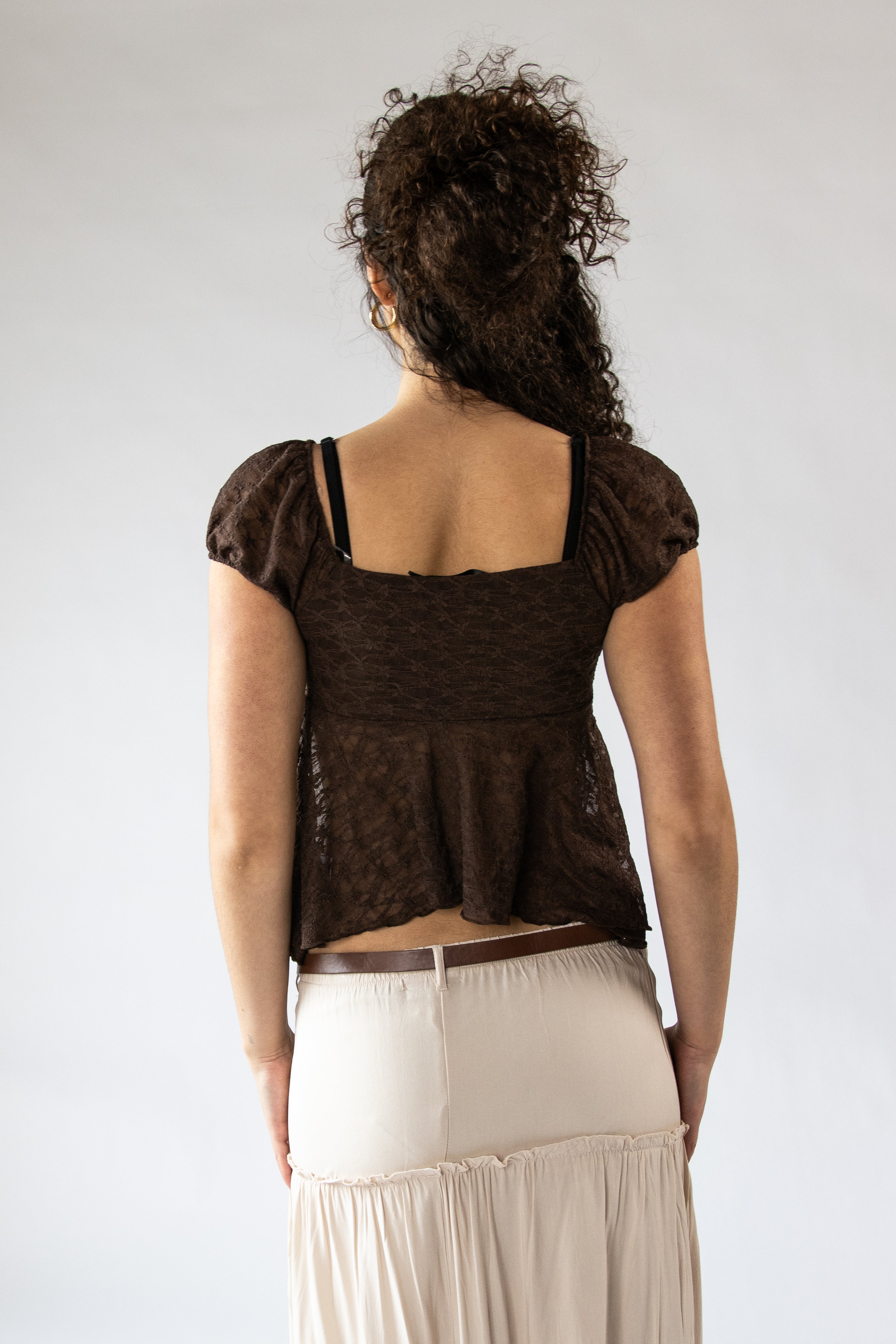 Ruffle Lace Puff Sleeve Top