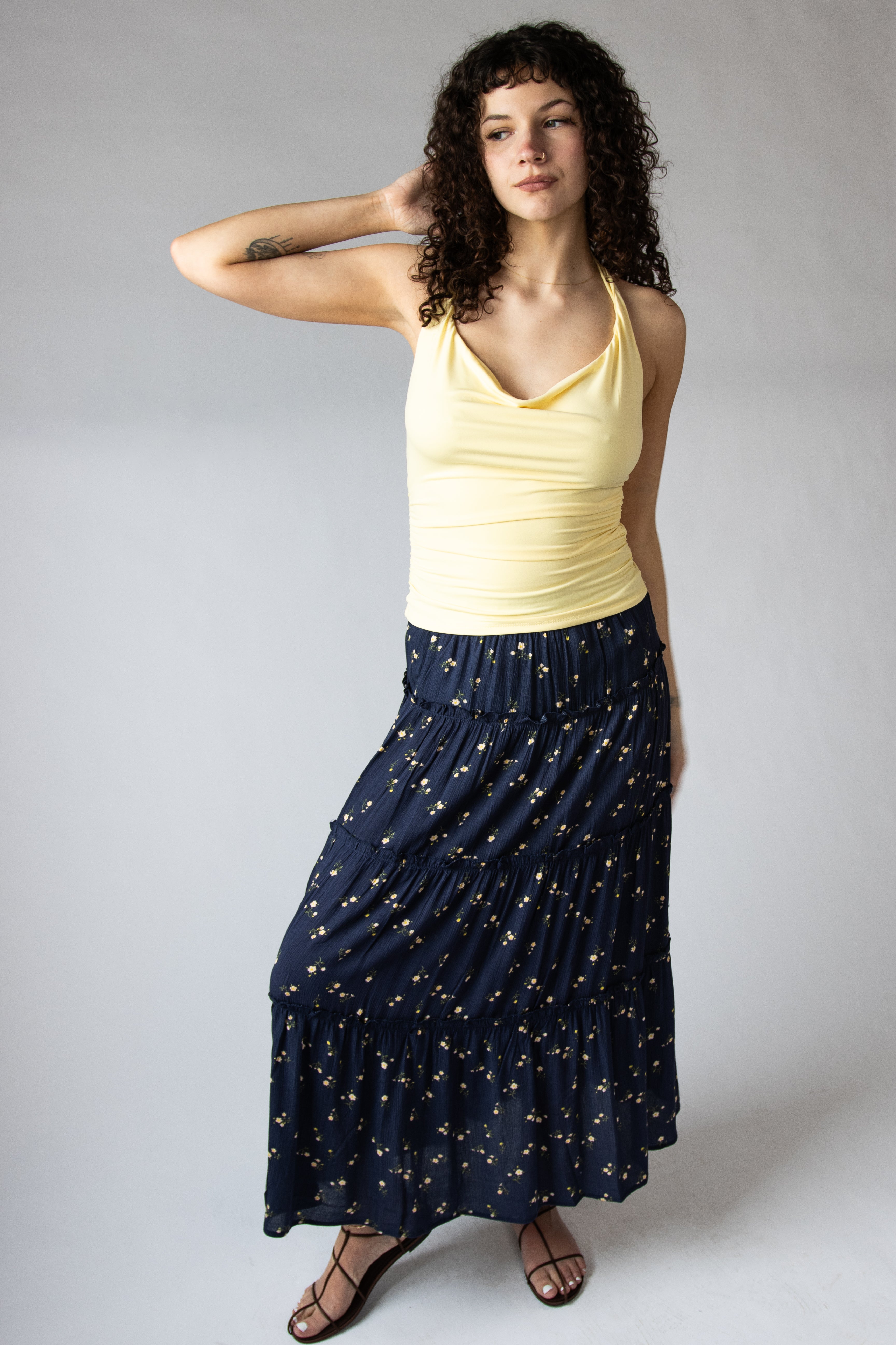 Floral Print Tiered Maxi Skirt