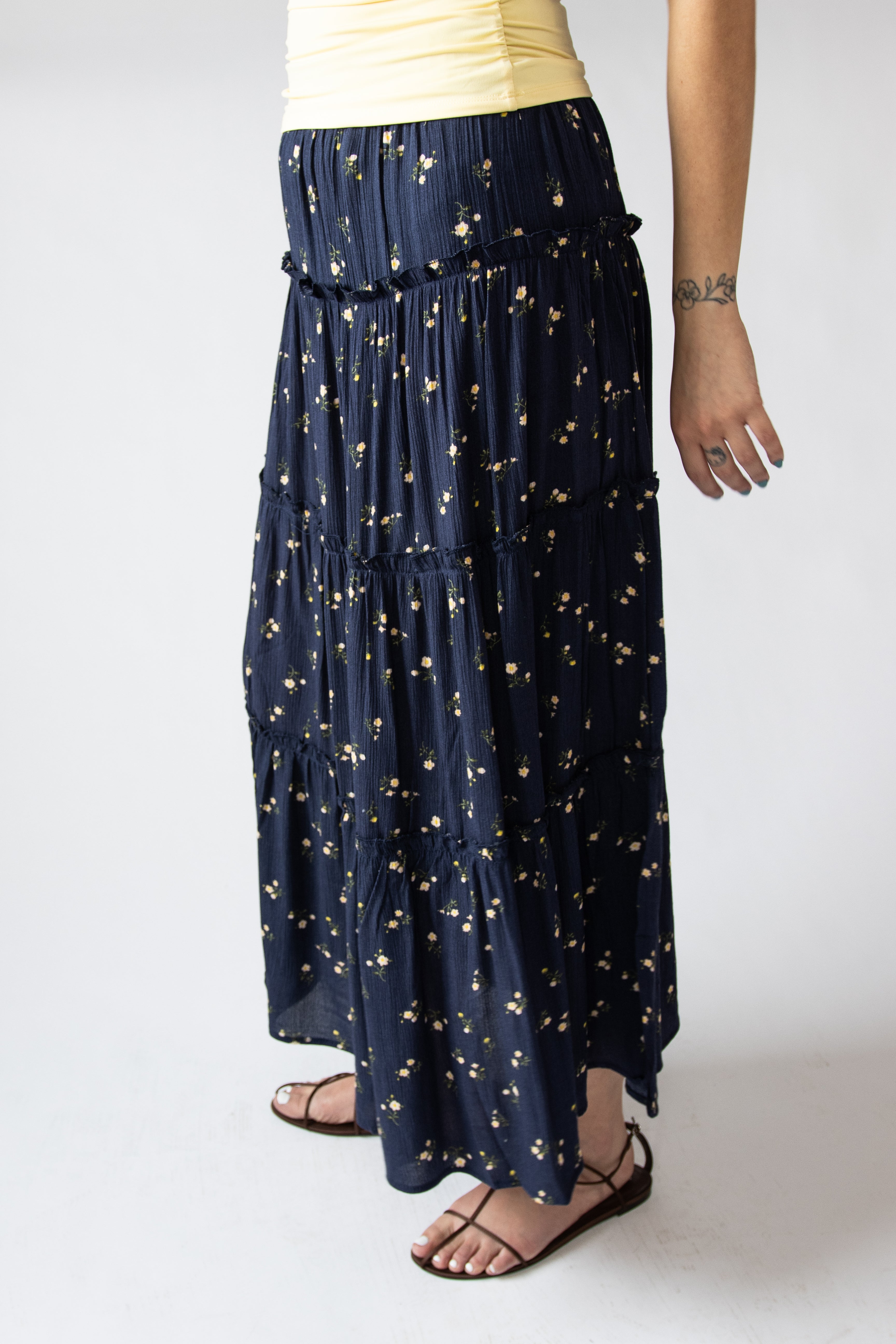 Floral Print Tiered Maxi Skirt