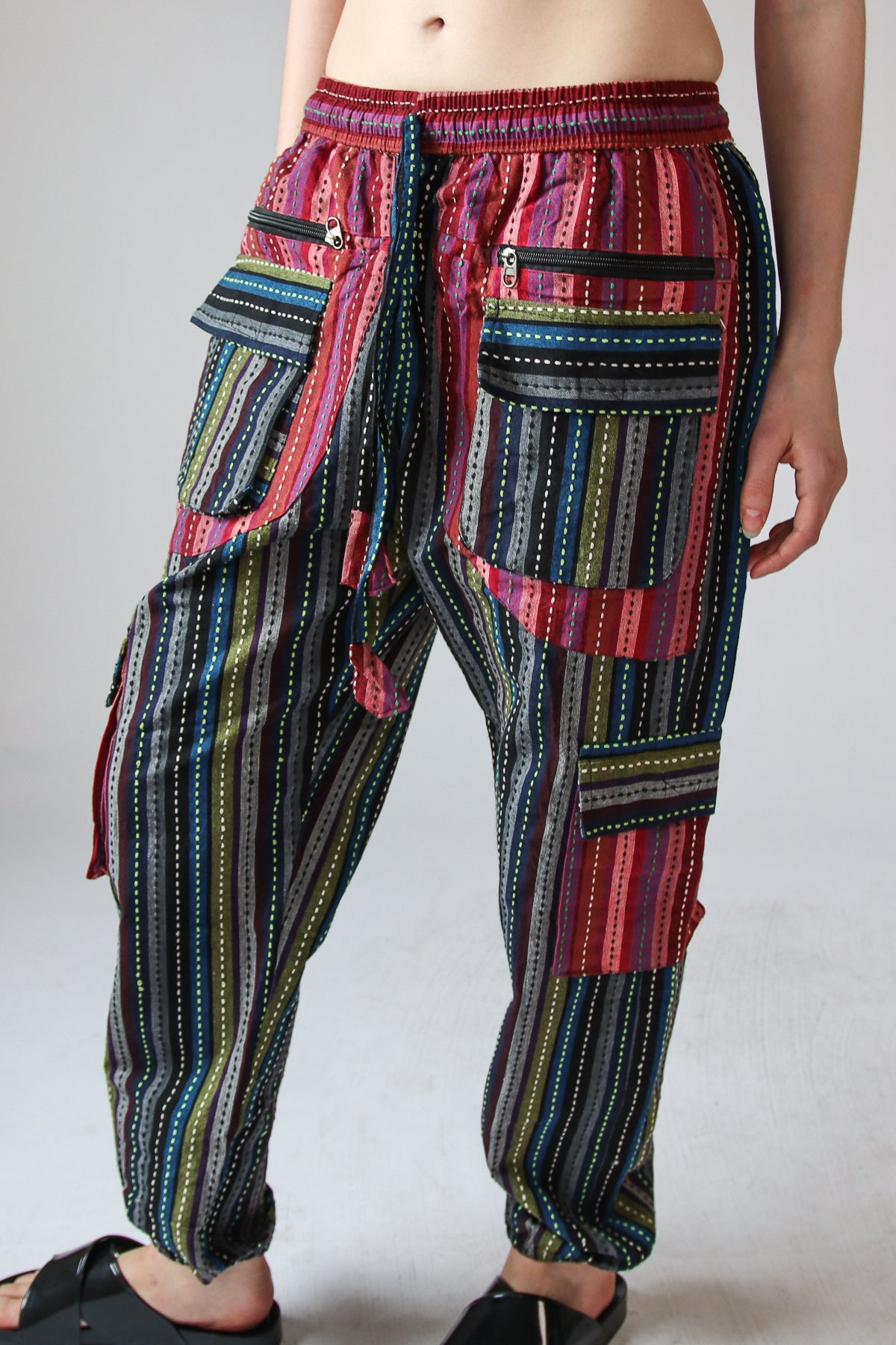 Running Stitch Striped Patchwork Pants