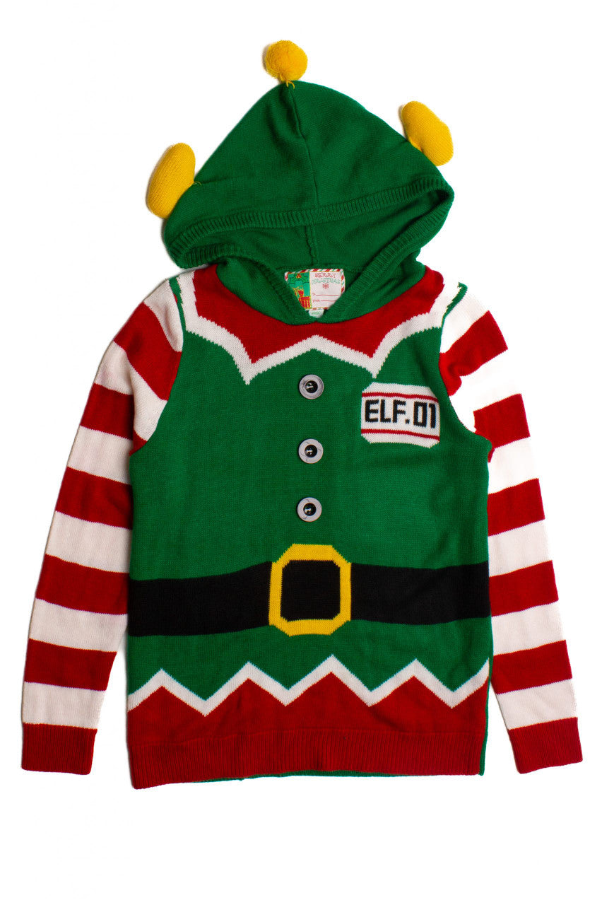 Green Hooded Elf Costume Ugly Christmas Pullover 60100
