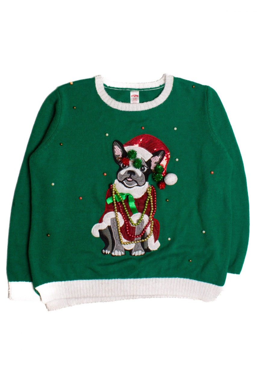 Green French Bulldog Ugly Christmas Pullover 60189