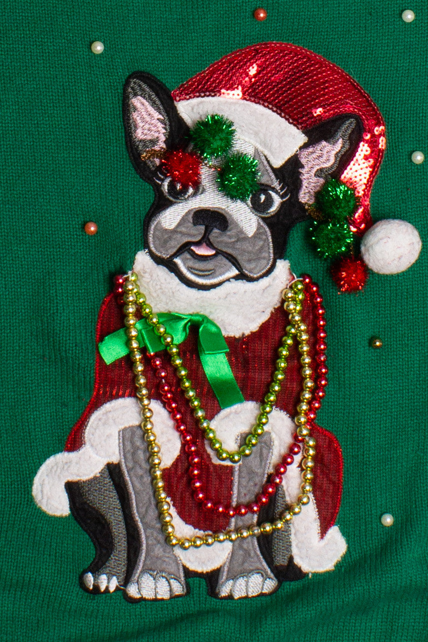 Green French Bulldog Ugly Christmas Pullover 60189
