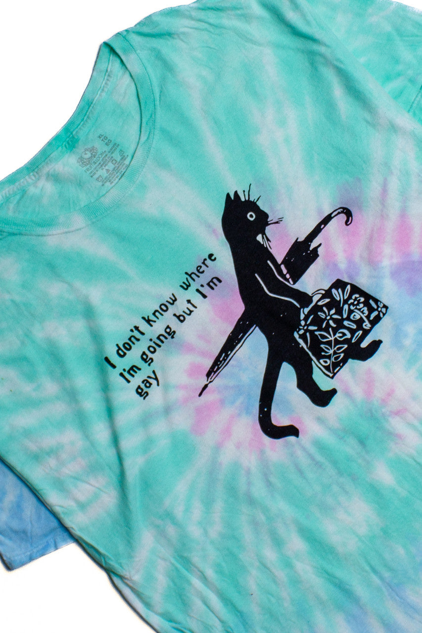Blue Gay Cat Tie Dye Screen Print T-shirt 1