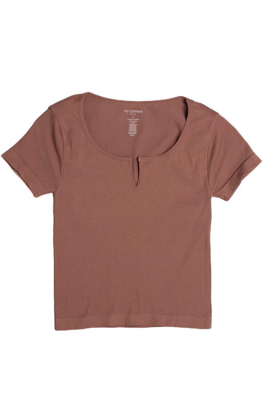 Brown Short Sleeve Seamless Notched Tee