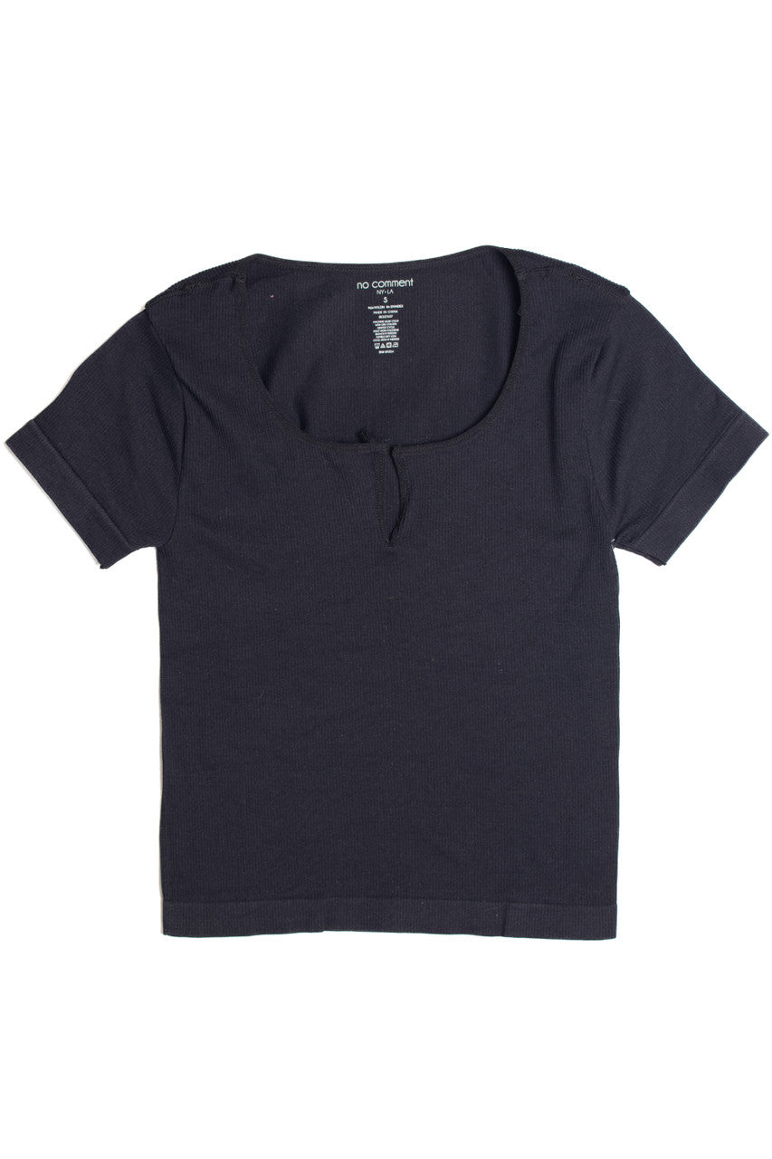 Black Short Sleeve Seamless Notched Tee