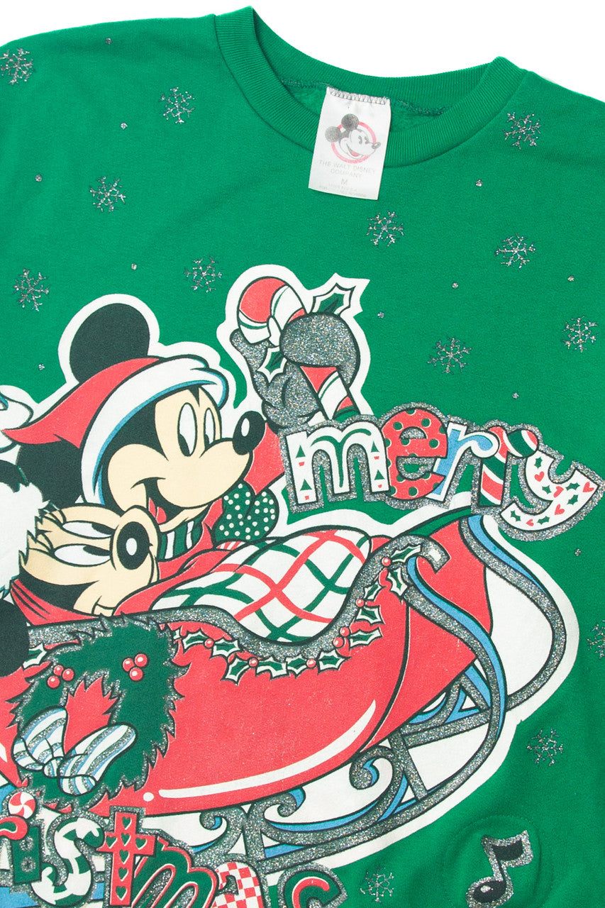 Vintage Mickey And Minnie Mouse In Sleigh Christmas Sweater 63757