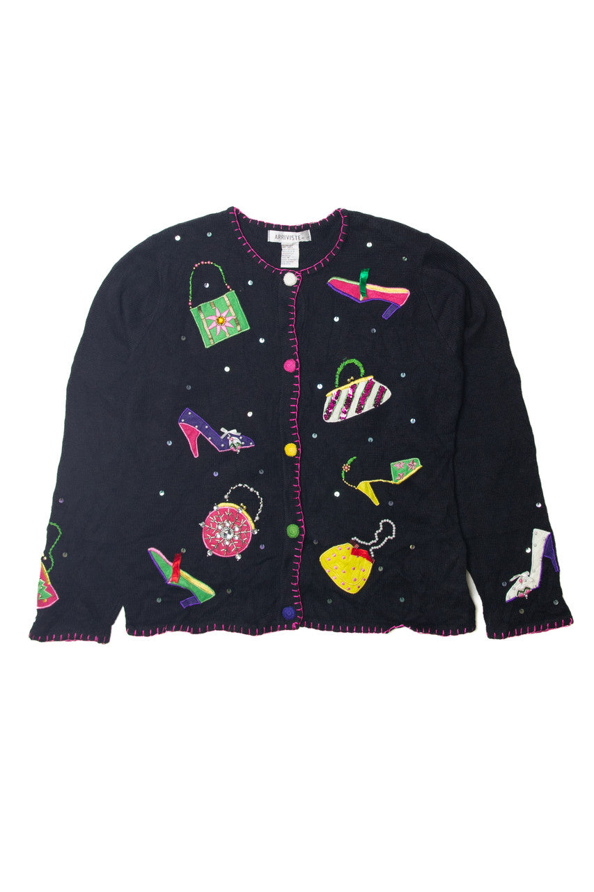 Vintage Arriviste Sequin And Bejeweled Shoes And Purses Cardigan