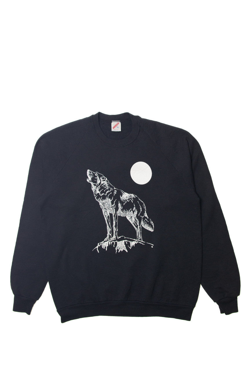 Vintage Wolf Howling At the Moon Jerzees Sweatshirt (1990s)