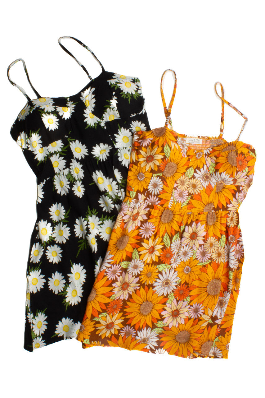 Black Padded Cup Floral Mini Dress