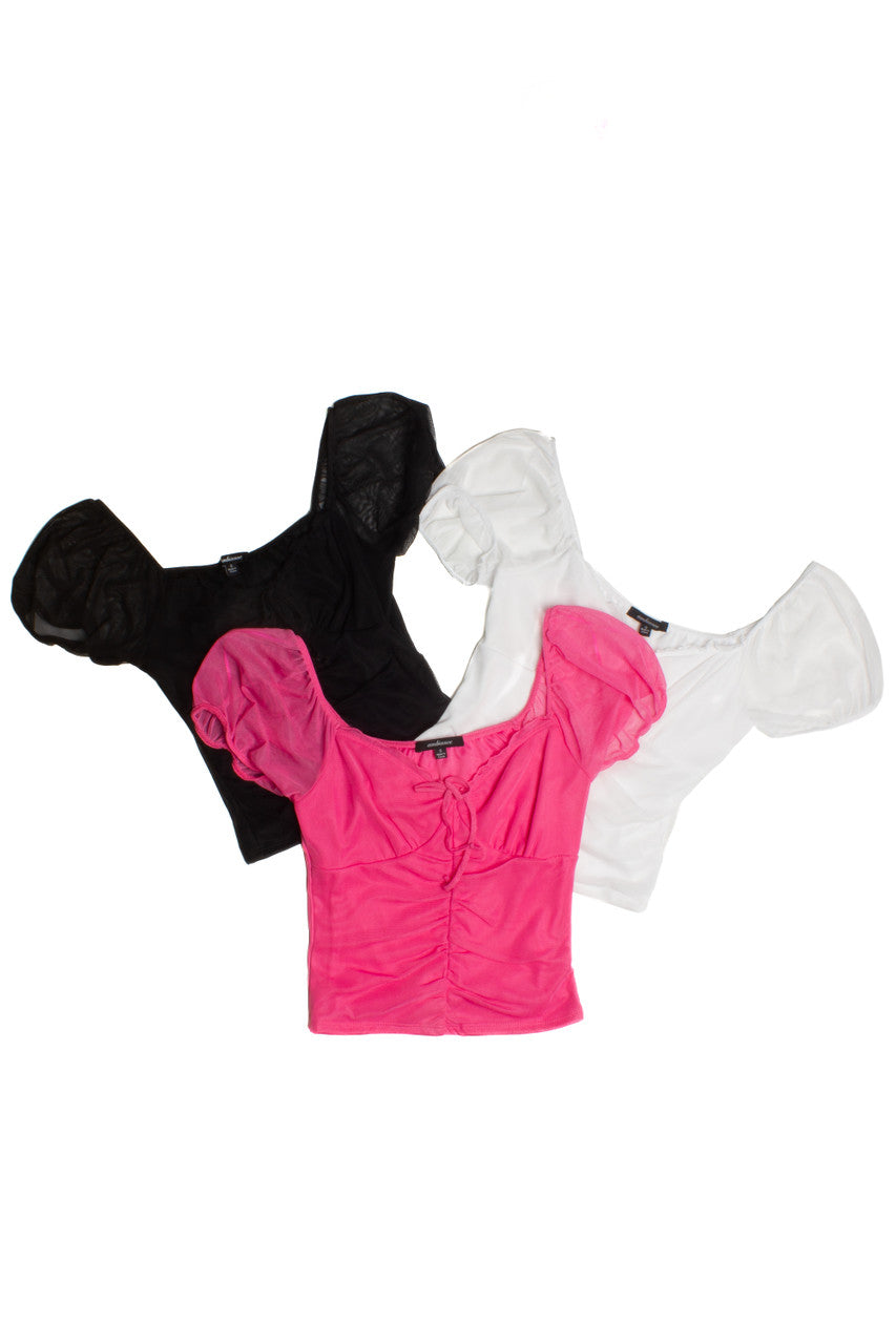 Pink Mesh Tie Up Milkmaid Top