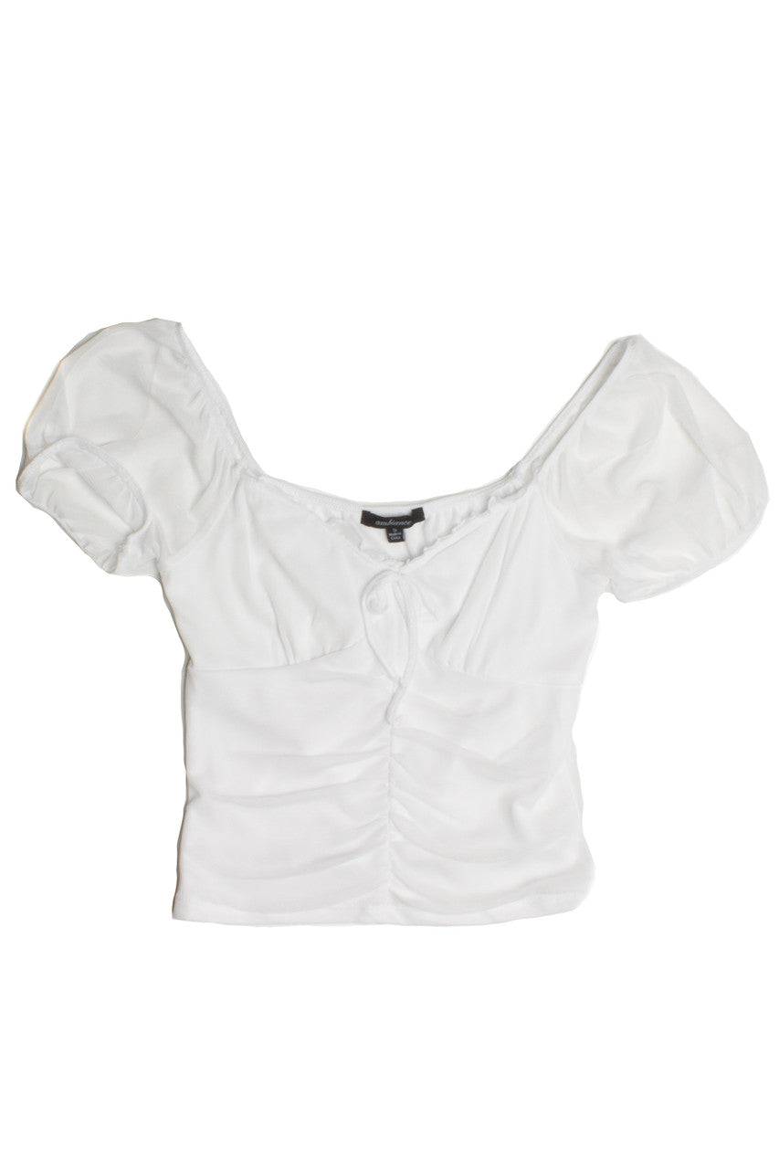 White Mesh Tie Up Milkmaid Top
