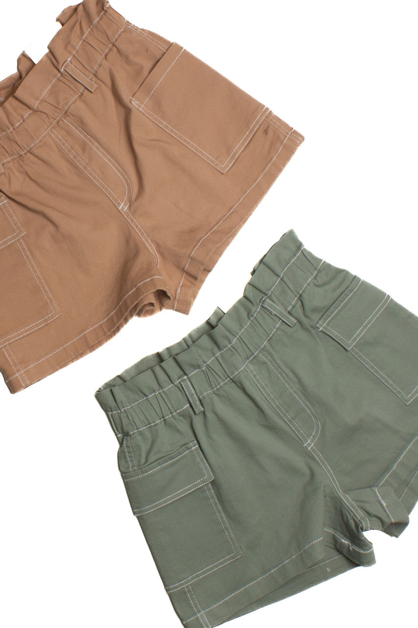 Taupe Paperbag Waist Cargo Shorts