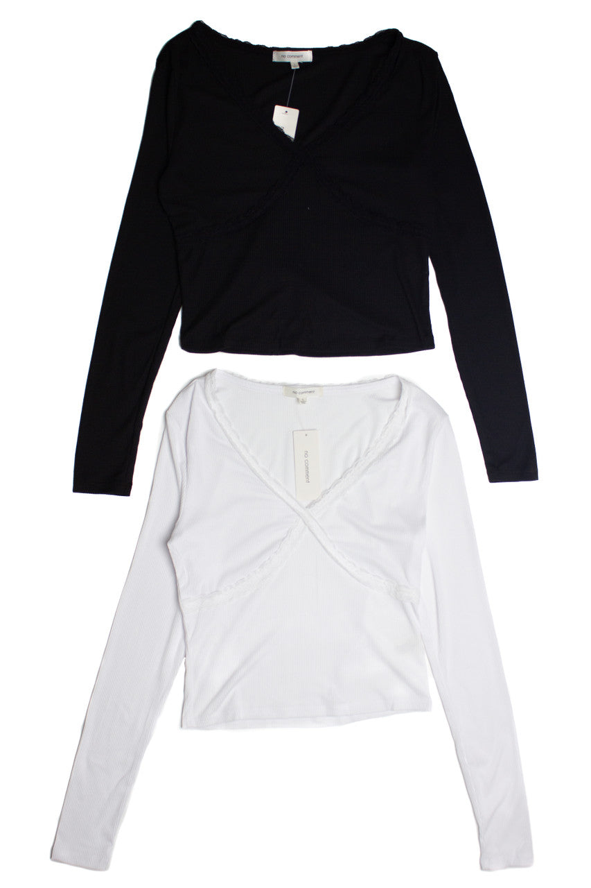 Lace Trim V-Neck Longsleeve