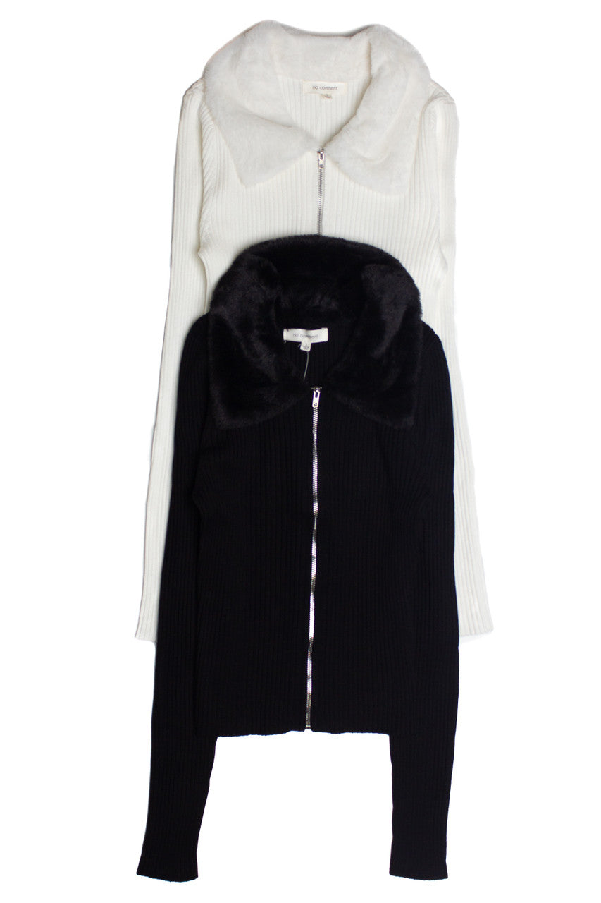 Fur Collar Zip Cardigan