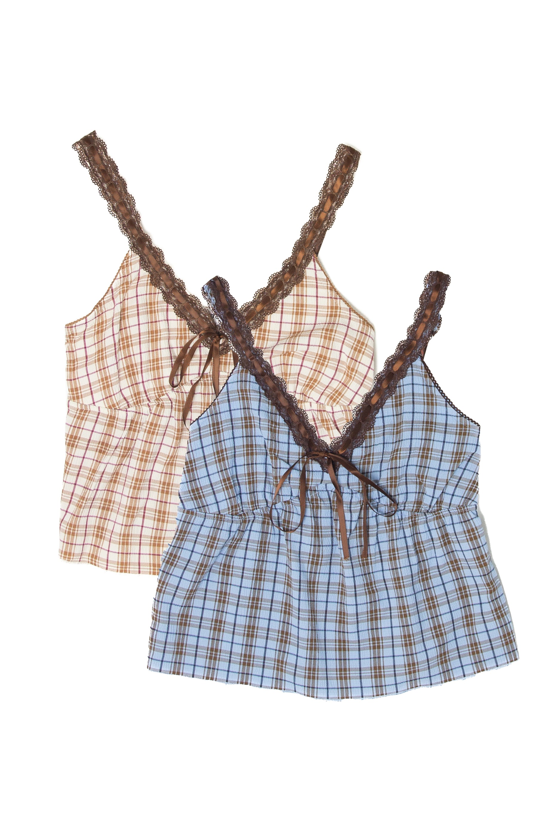 Plaid Lace Trim Cami Top