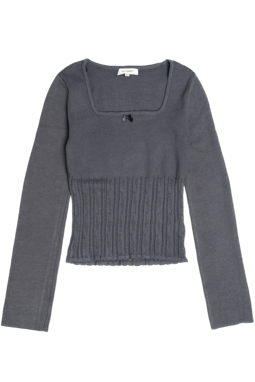 Pointelle Long Sleeve Top With Bow