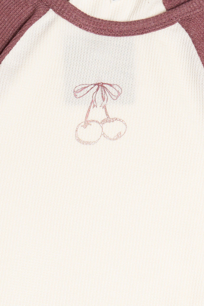 Cherry Waffle Weave Long Sleeve Baseball Tee