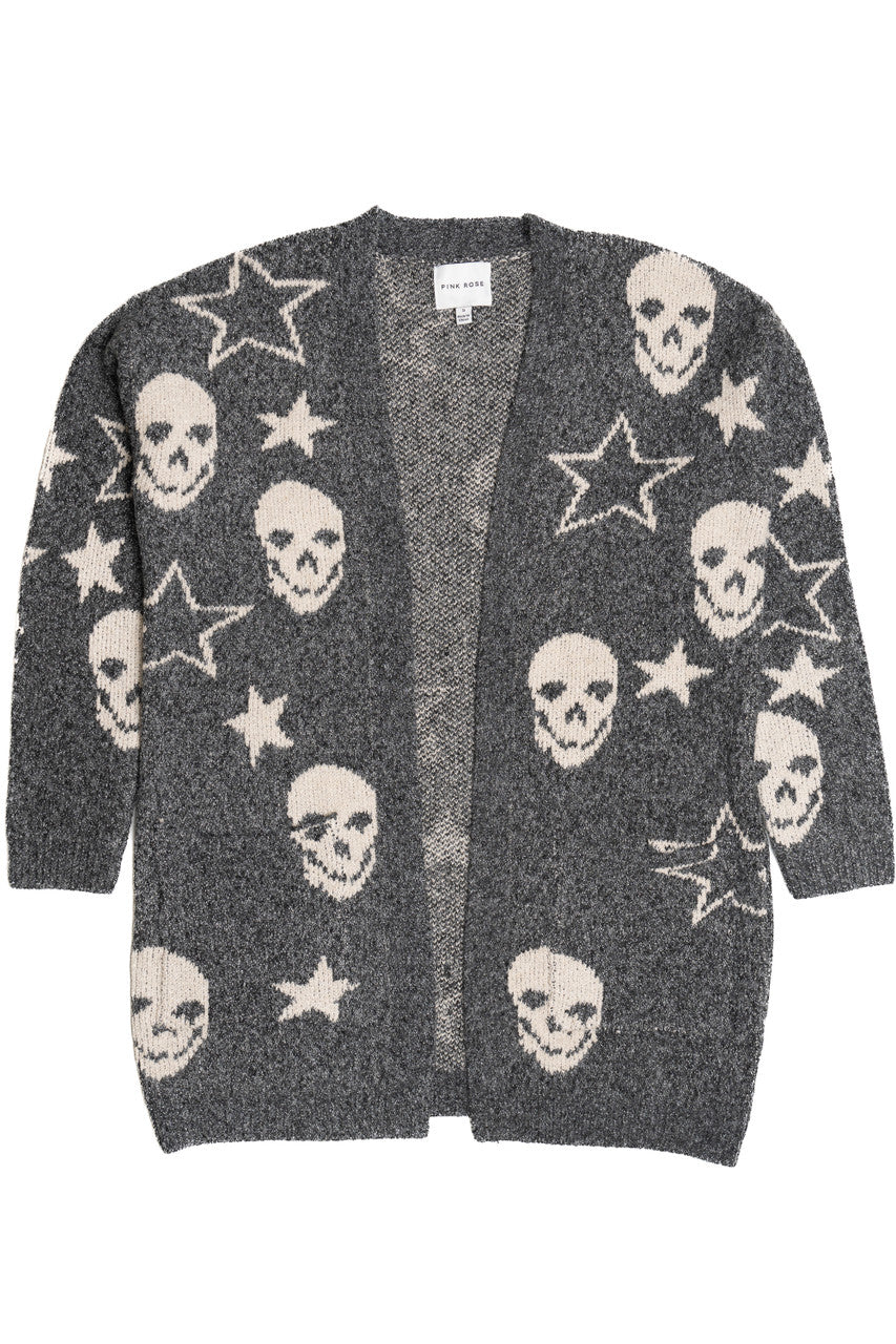 Skull And Star Open Front Cardigan