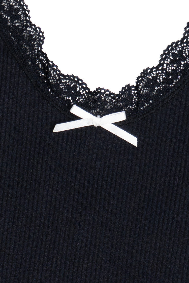 Lace Trim Bow Cami Bodysuit