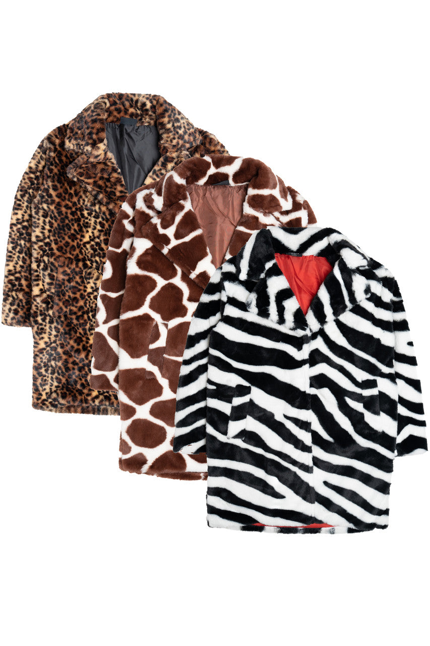 Three Faux Fur Coats In Different Animal Prints