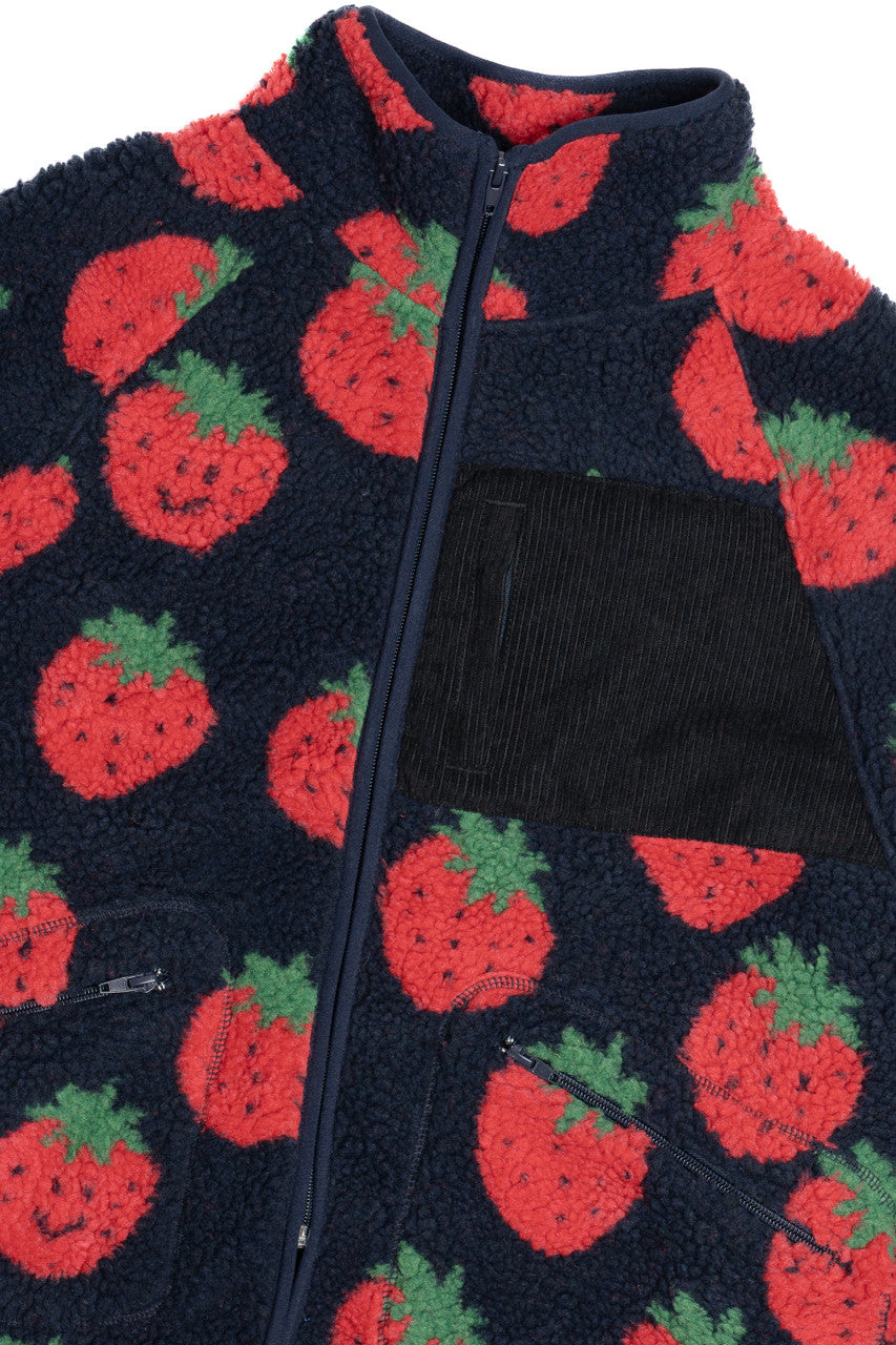 Fruit Pattern Corduroy Detail Faux Sherpa Jacket