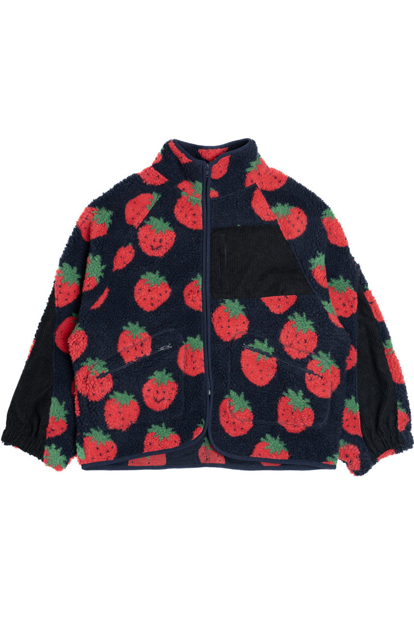 Fruit Pattern Corduroy Detail Faux Sherpa Jacket