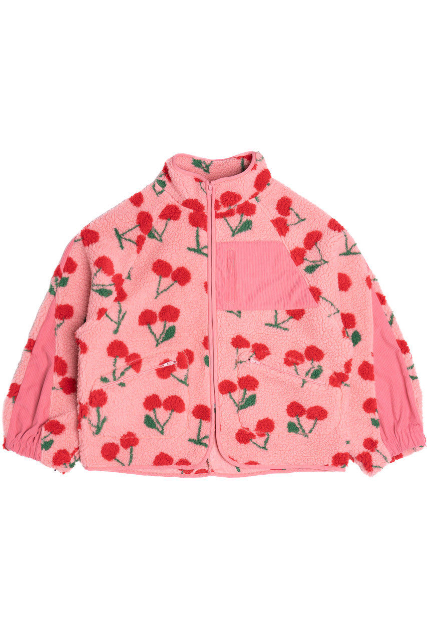 Fruit Pattern Corduroy Detail Faux Sherpa Jacket