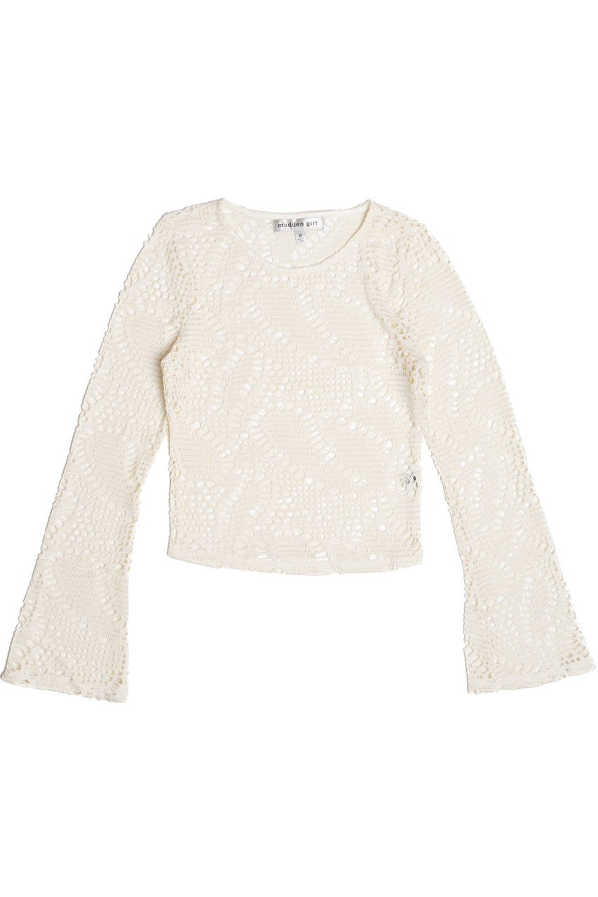 Bell Sleeve Crochet Net Top