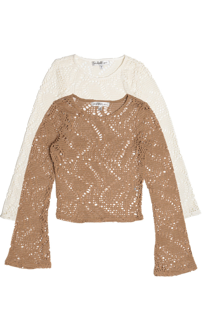 Bell Sleeve Crochet Net Top