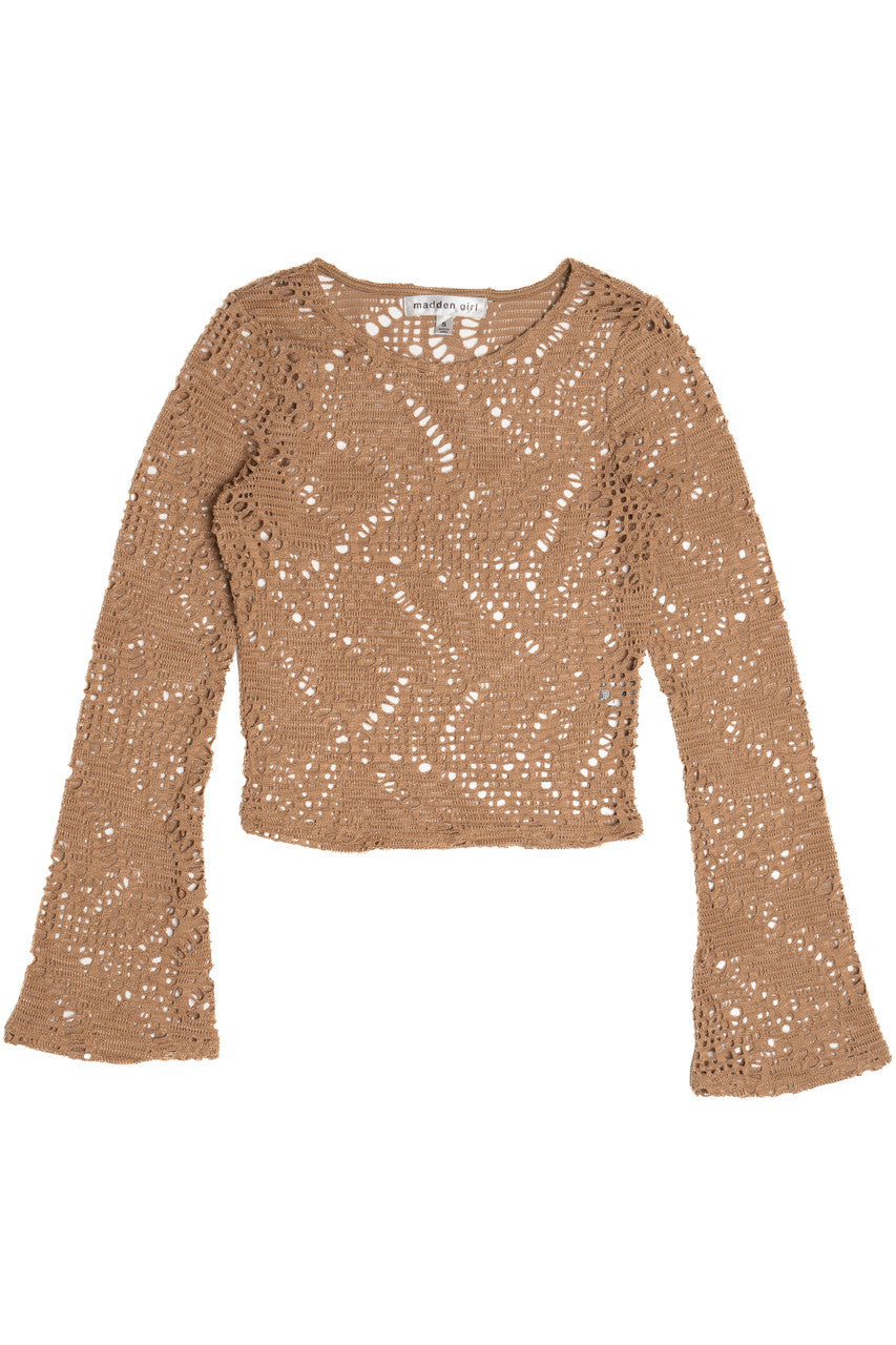 Bell Sleeve Crochet Net Top