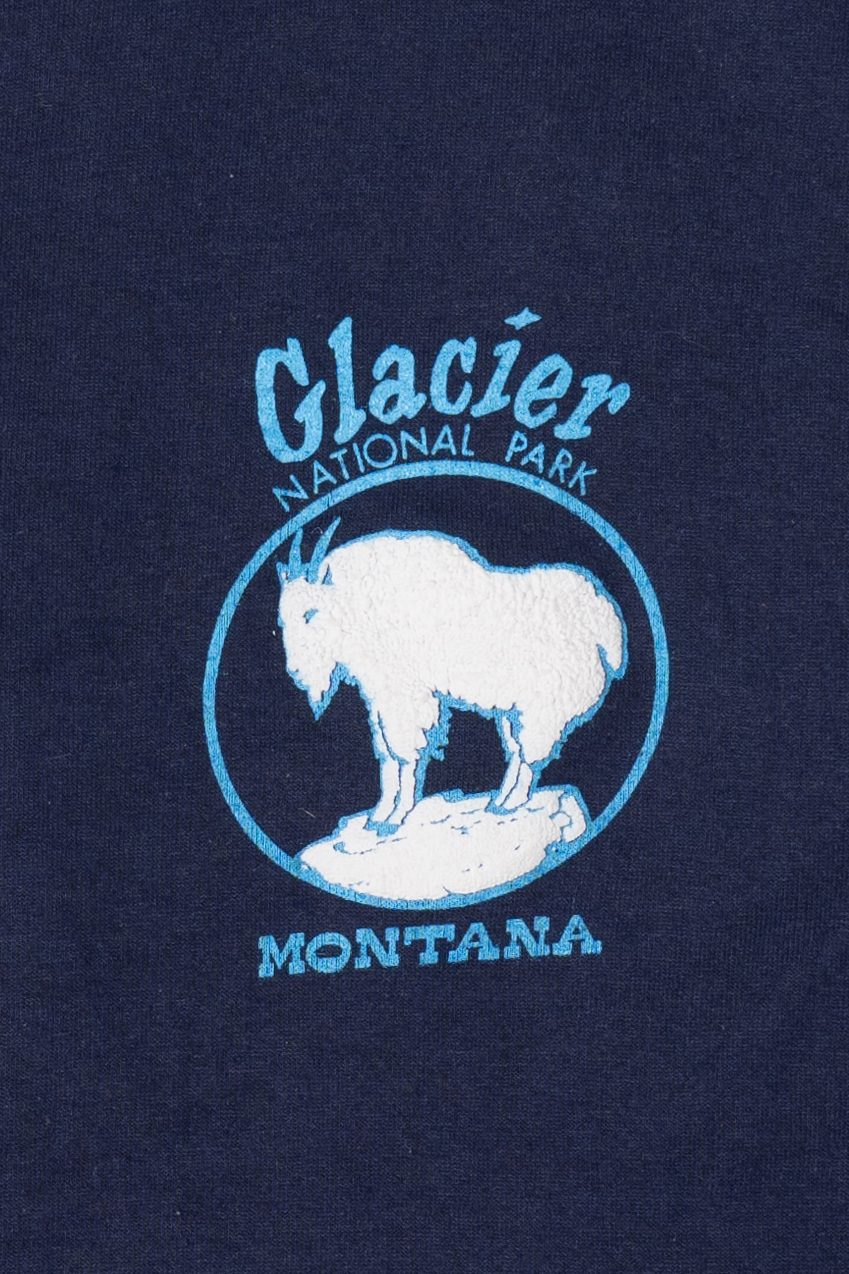 Vintage Embossed Goat Glacier National Park "Go Climb A Glacier" Single Stitch T-Shirt (1990s)