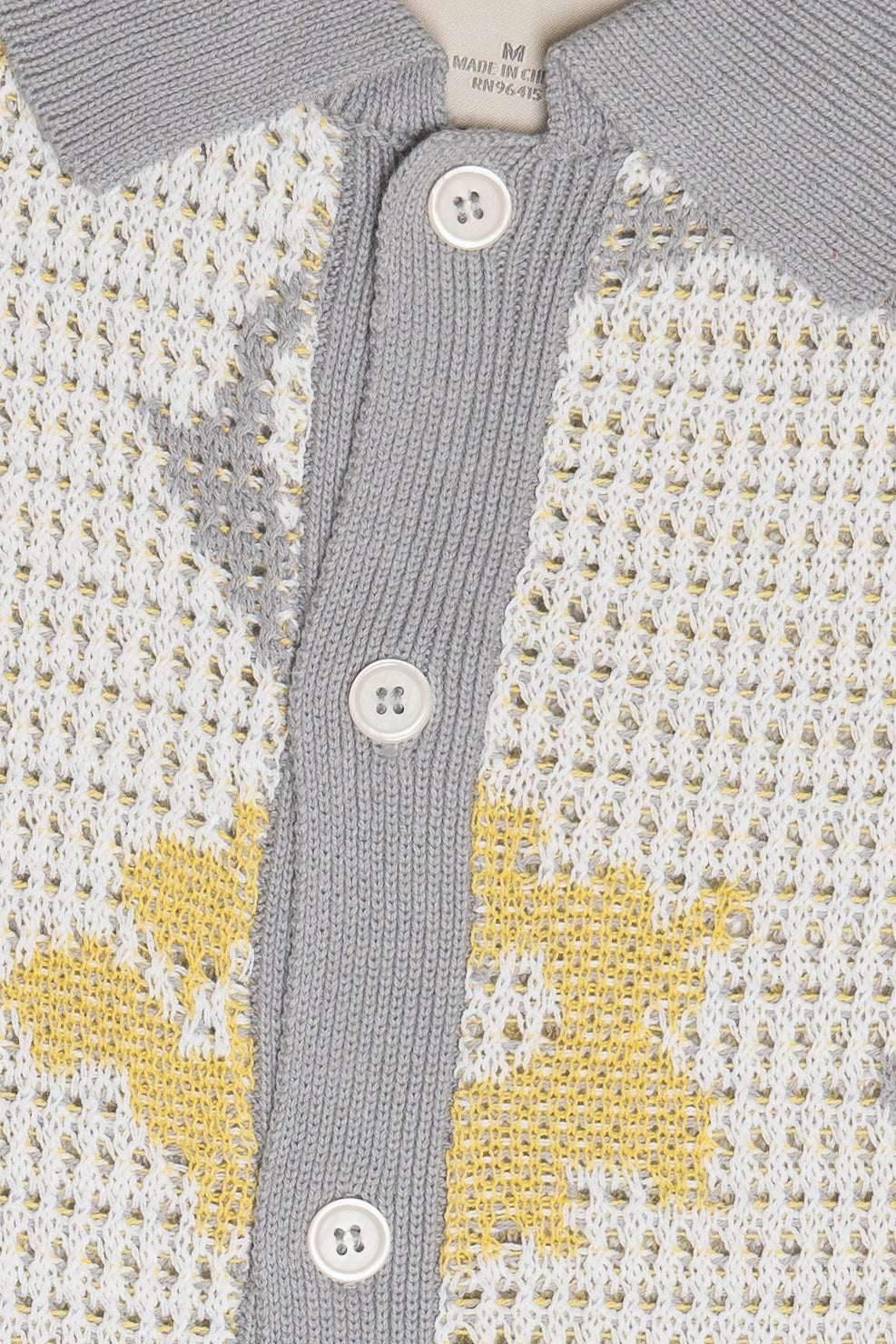 Detail of White Daisy Pressed Flower Knit Button Up