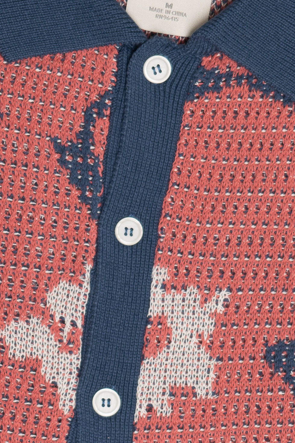 Detail of Red Poppy Pressed Flower Knit Button Up