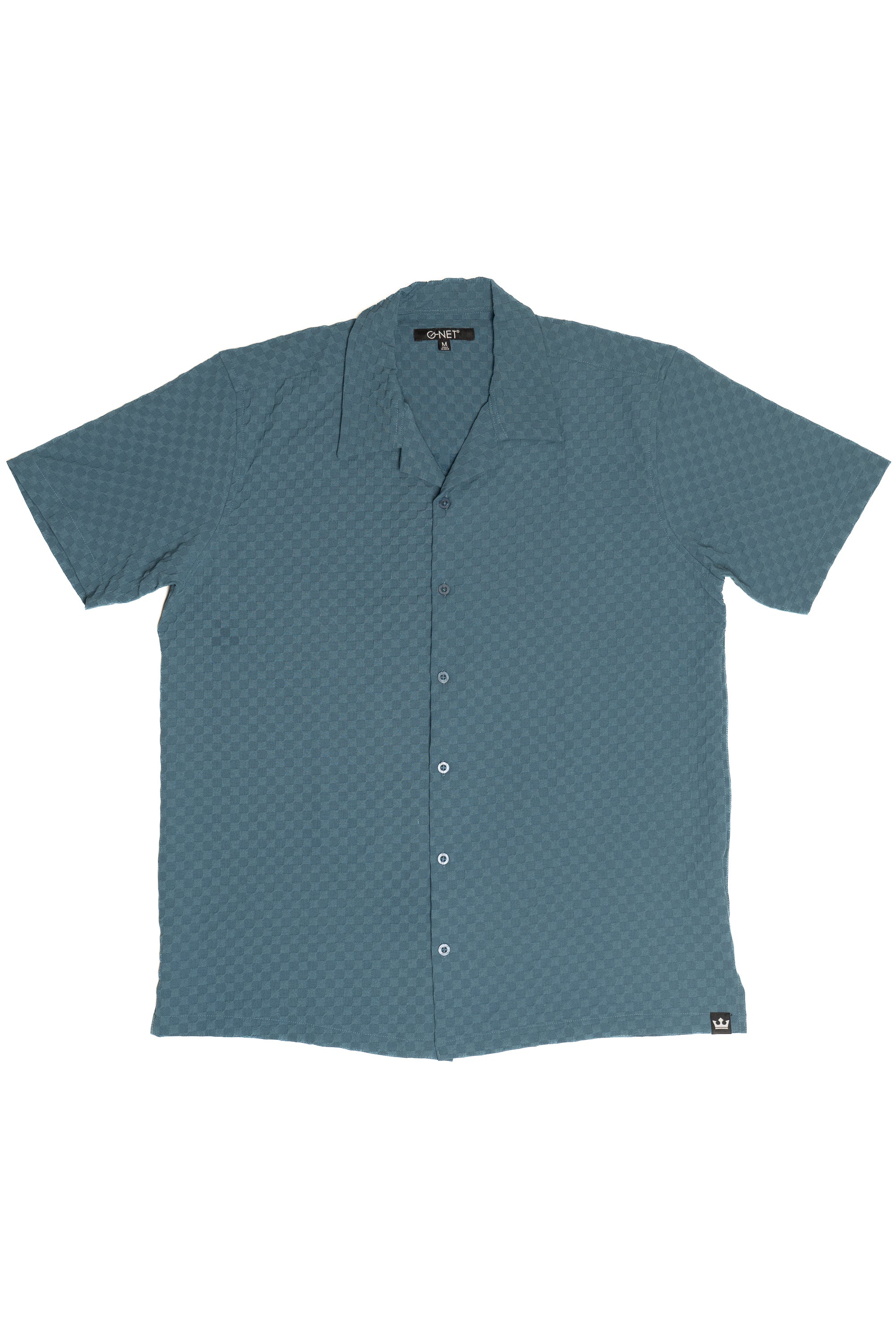 Blue Embossed Grid Button Down