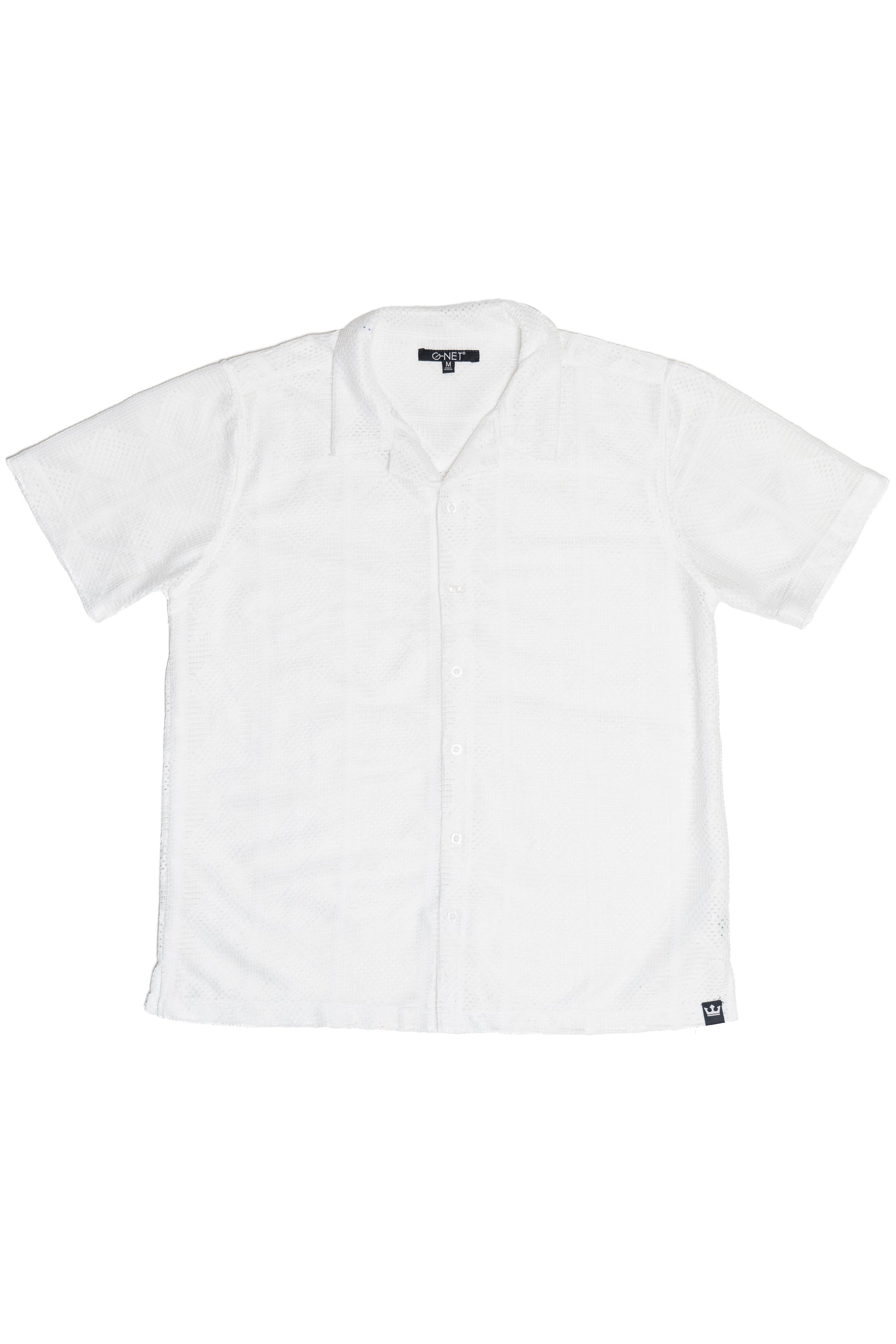 White Diamond Open Weave Button Up Shirt
