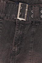 Brown Belted Flare Grunge Wash Jeans