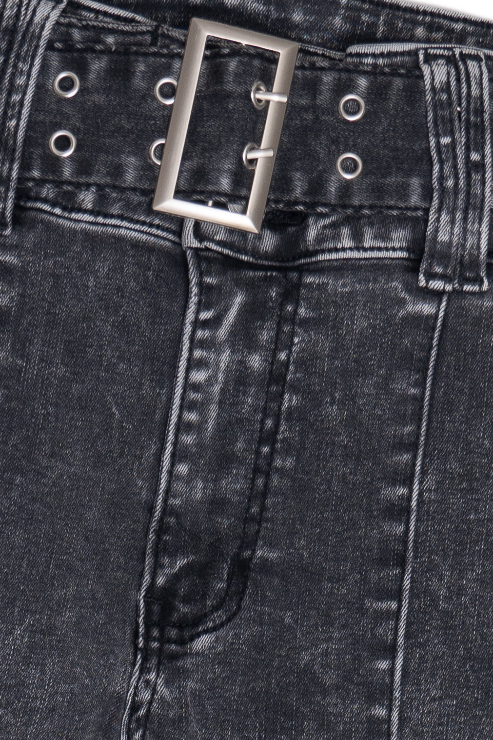 Acid Black Belted Flare Grunge Wash Jeans