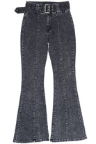 Acid Black Belted Flare Grunge Wash Jeans
