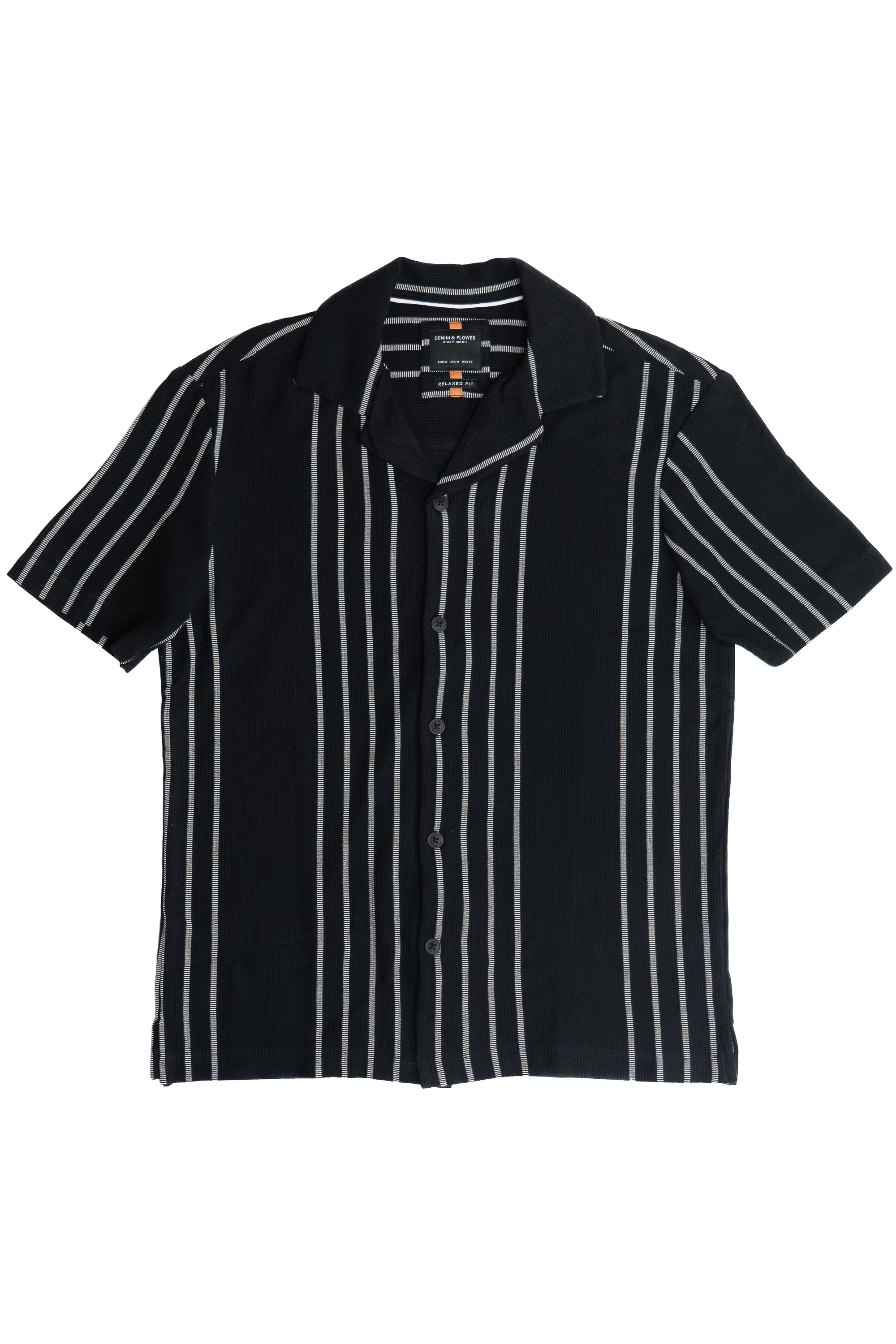 Black and White Striped Woven Button Up Shirt