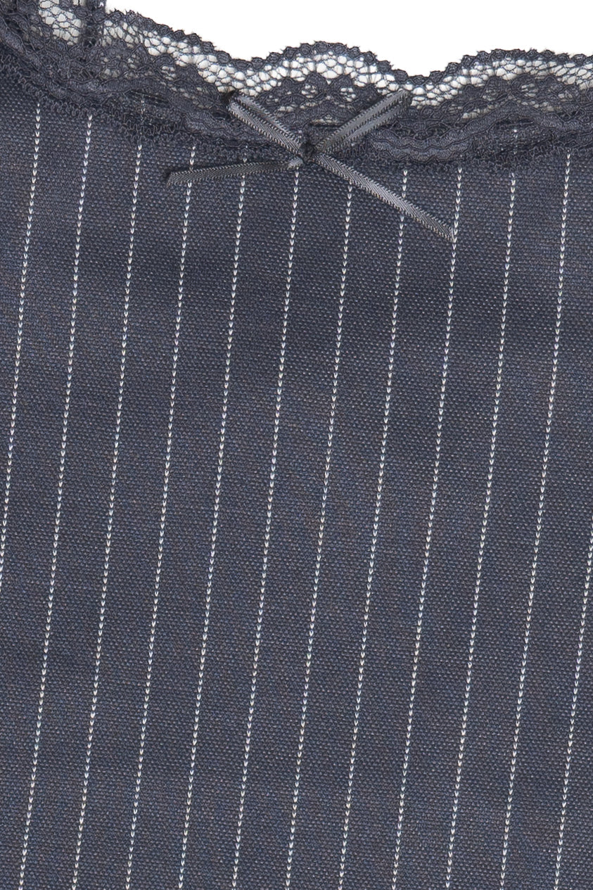 Lace Trim Pinstripe Mini Dress