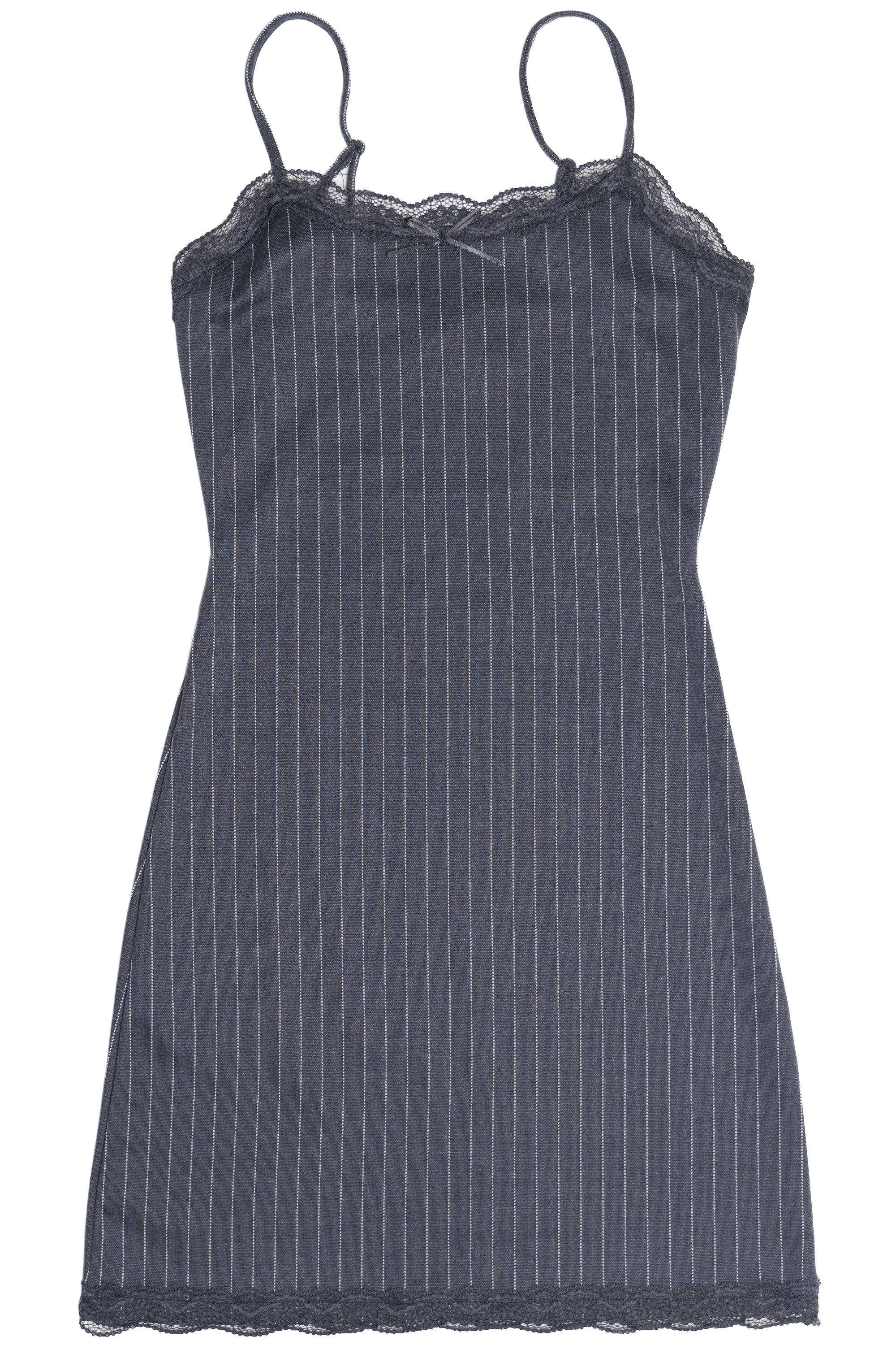 Lace Trim Pinstripe Mini Dress