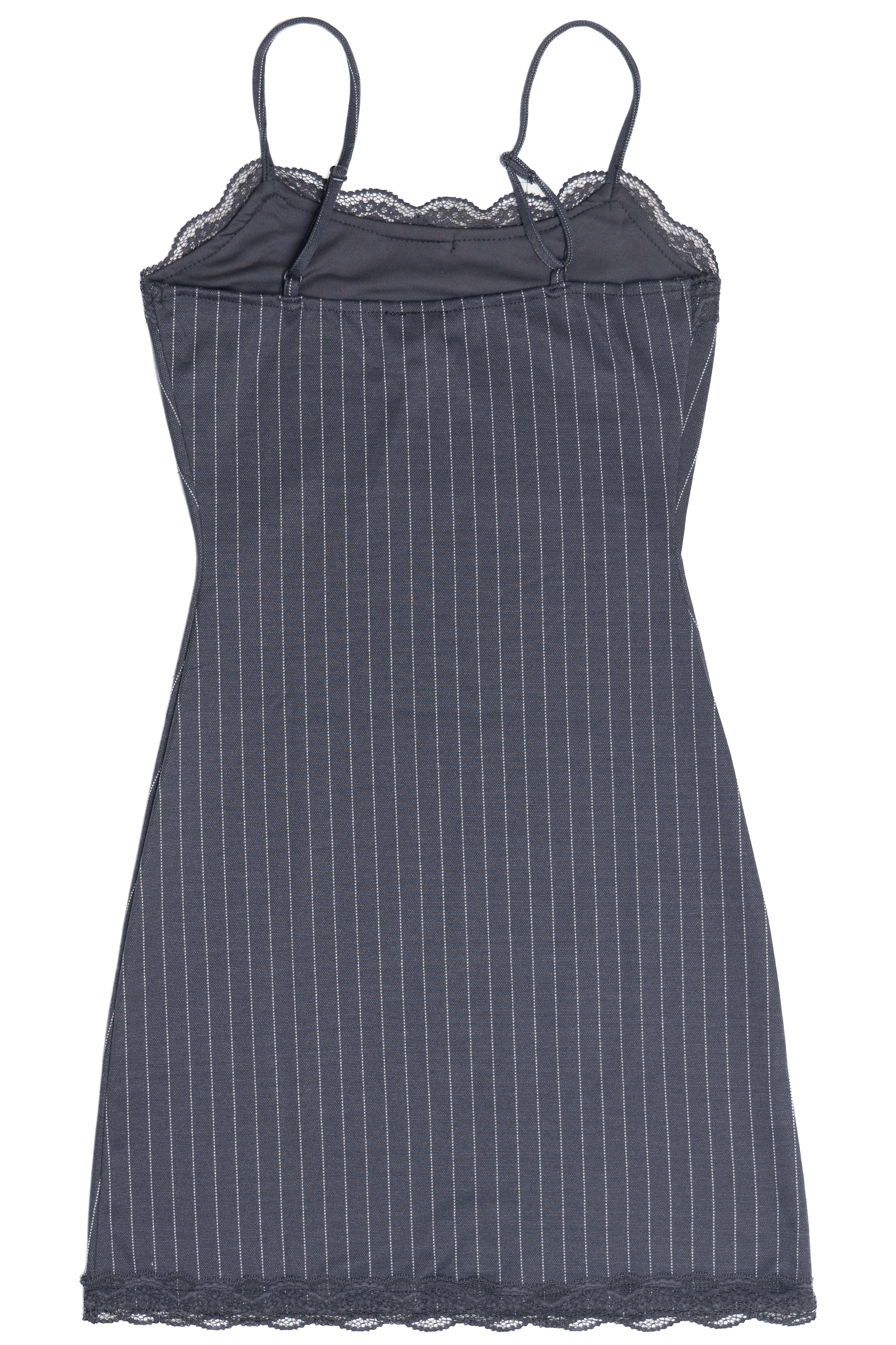 Lace Trim Pinstripe Mini Dress