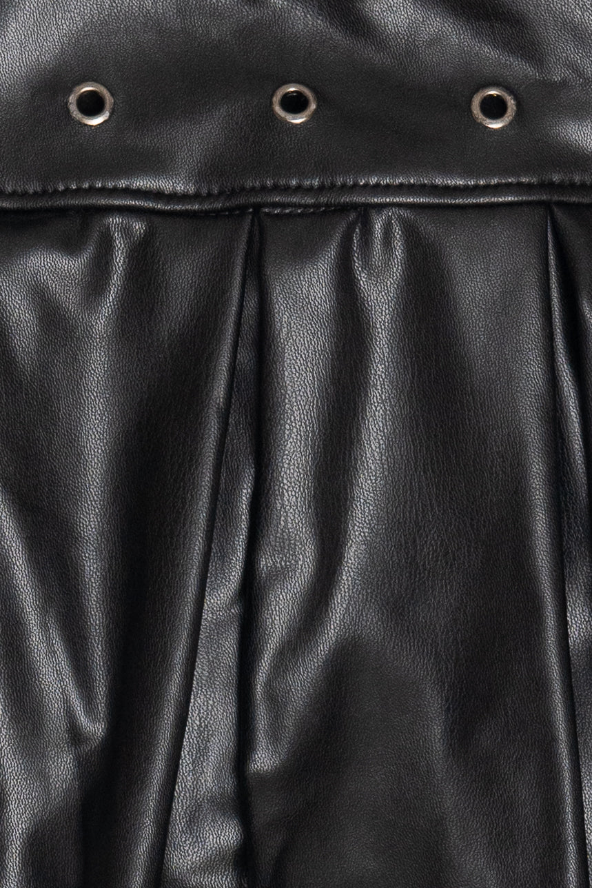 Pleated Faux Leather Eyelet Skort