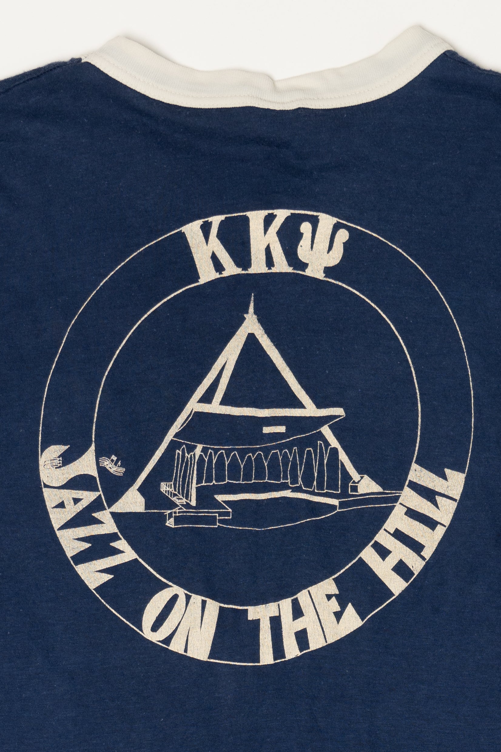 Vintage Navy Blue Downerwear "Jazz On The Hill" Ringer T-Shirt (1970s)