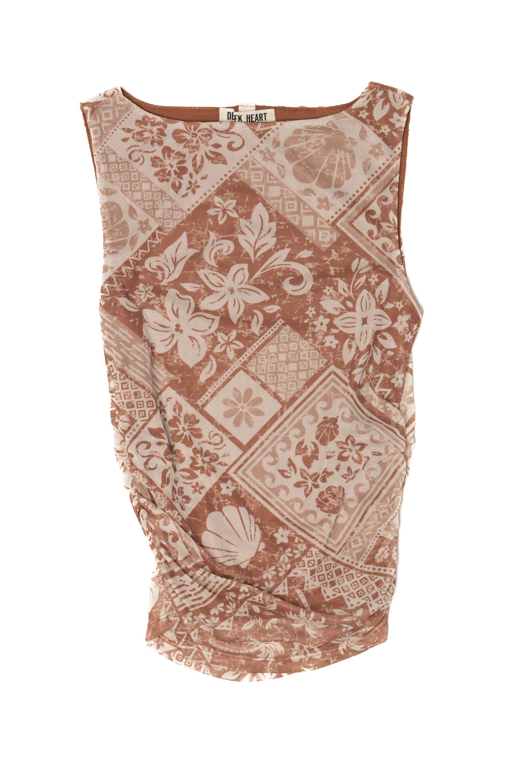 Mesh Printed Sleeveless Boat Neck Top