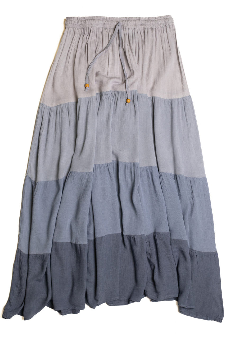Rayon Gauze Solid Tiered Maxi Skirt